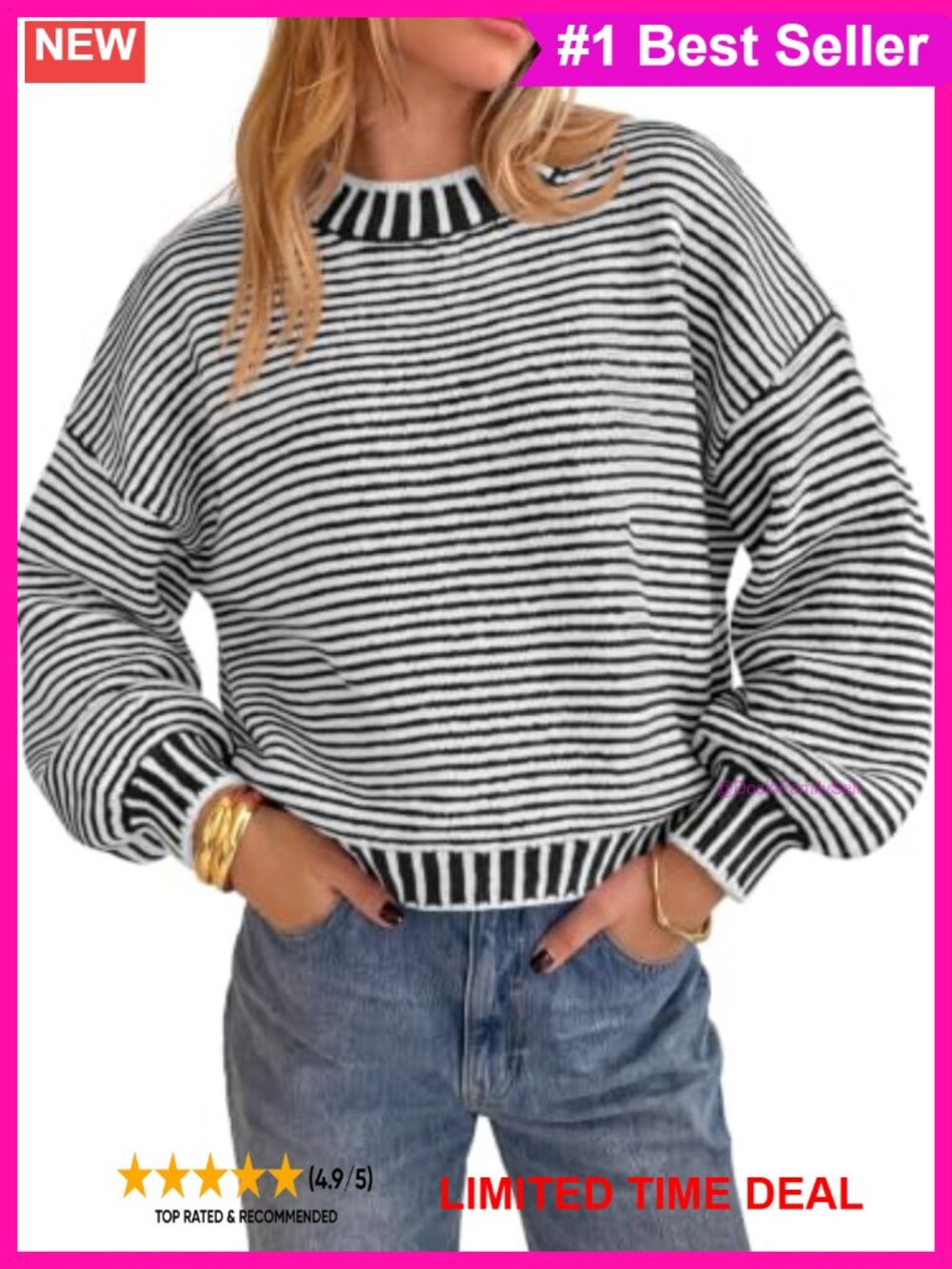 Striped Sweater Color Block Drop Shoulder Oversized Pullover